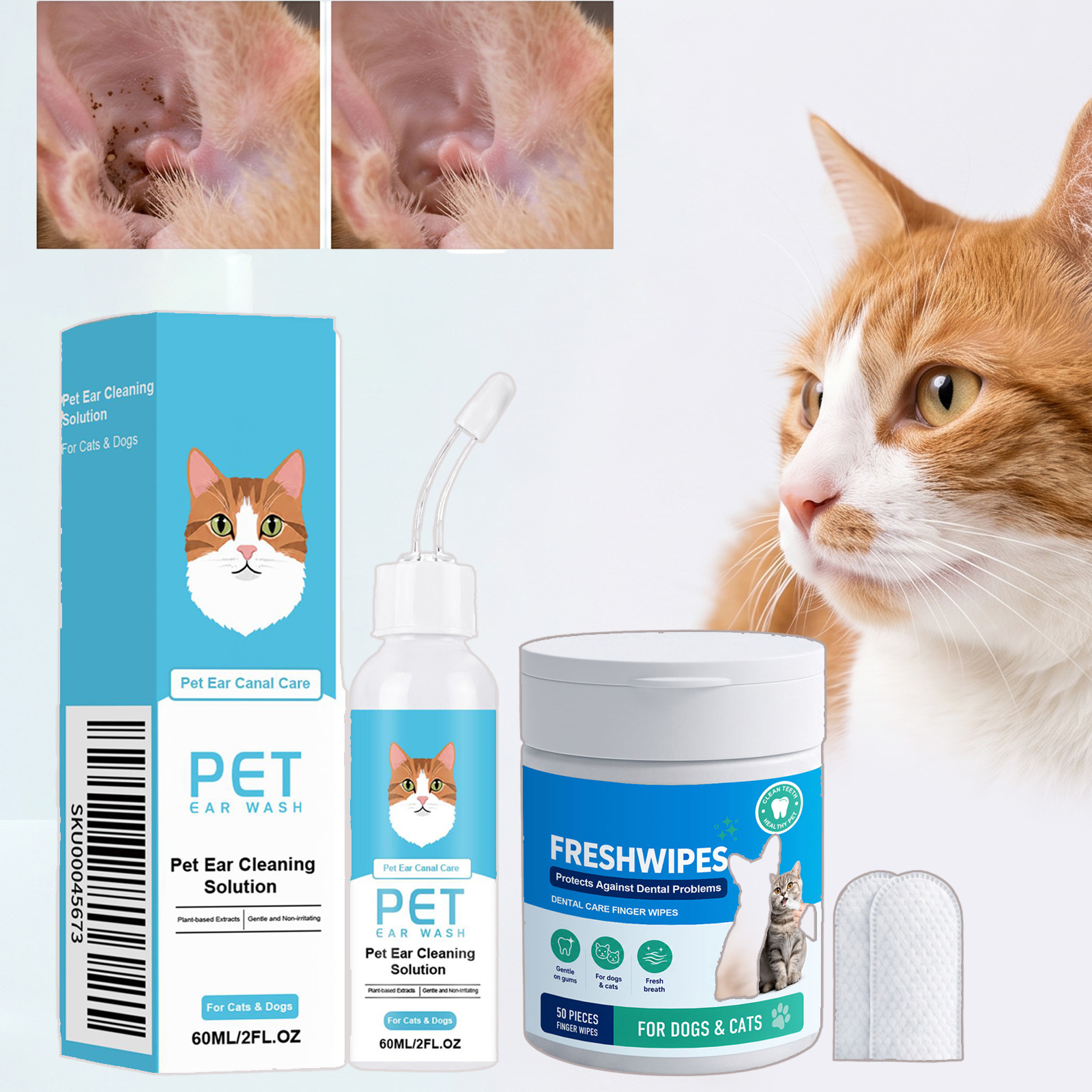 Pet Ear Cleaner - 2 Stück Natürliche Ohrentropfen für Haustiere,