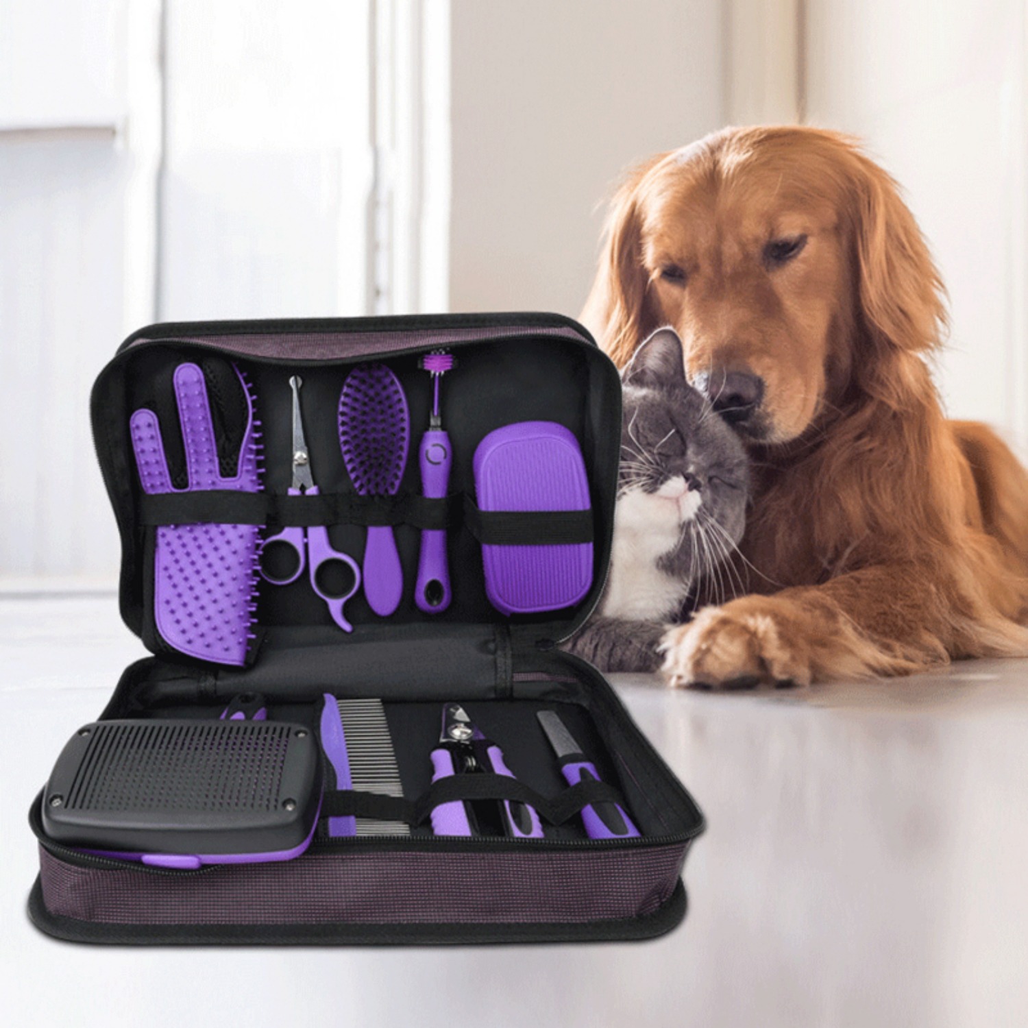 Dog Grooming Clippers - 9-teiliges Komplettset zur Tierpflege mit Haarentfernungskamm,