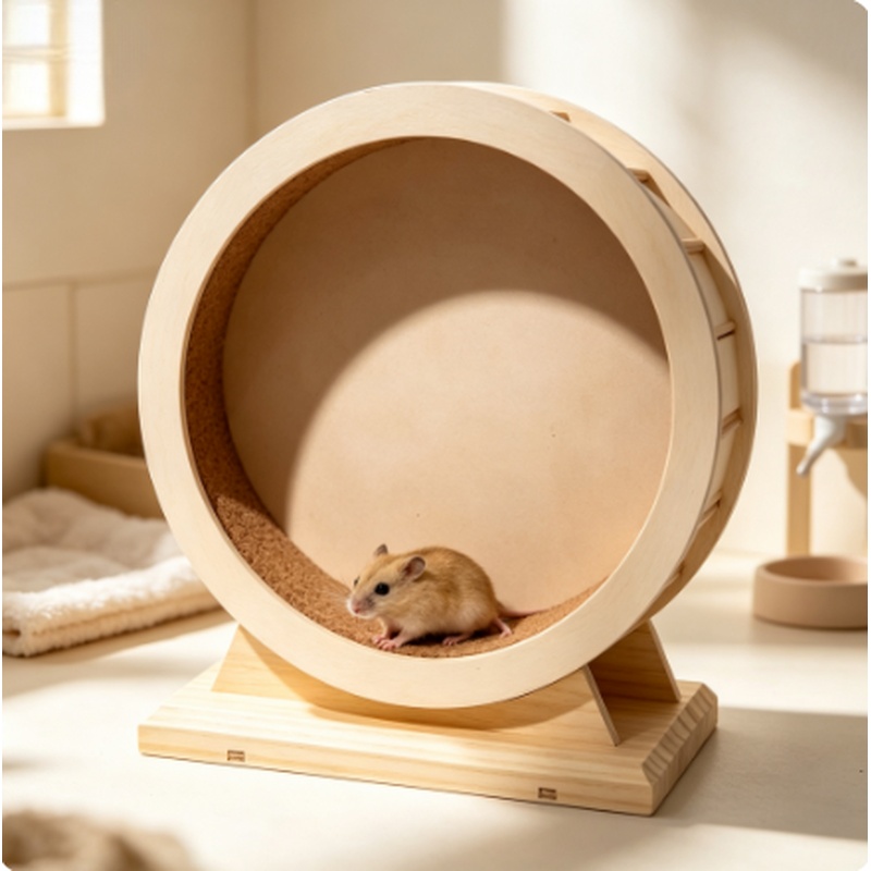 Hamster Cage Wheel - Geräuscharmes Holz-Laufrad für Hamster mit Halterung